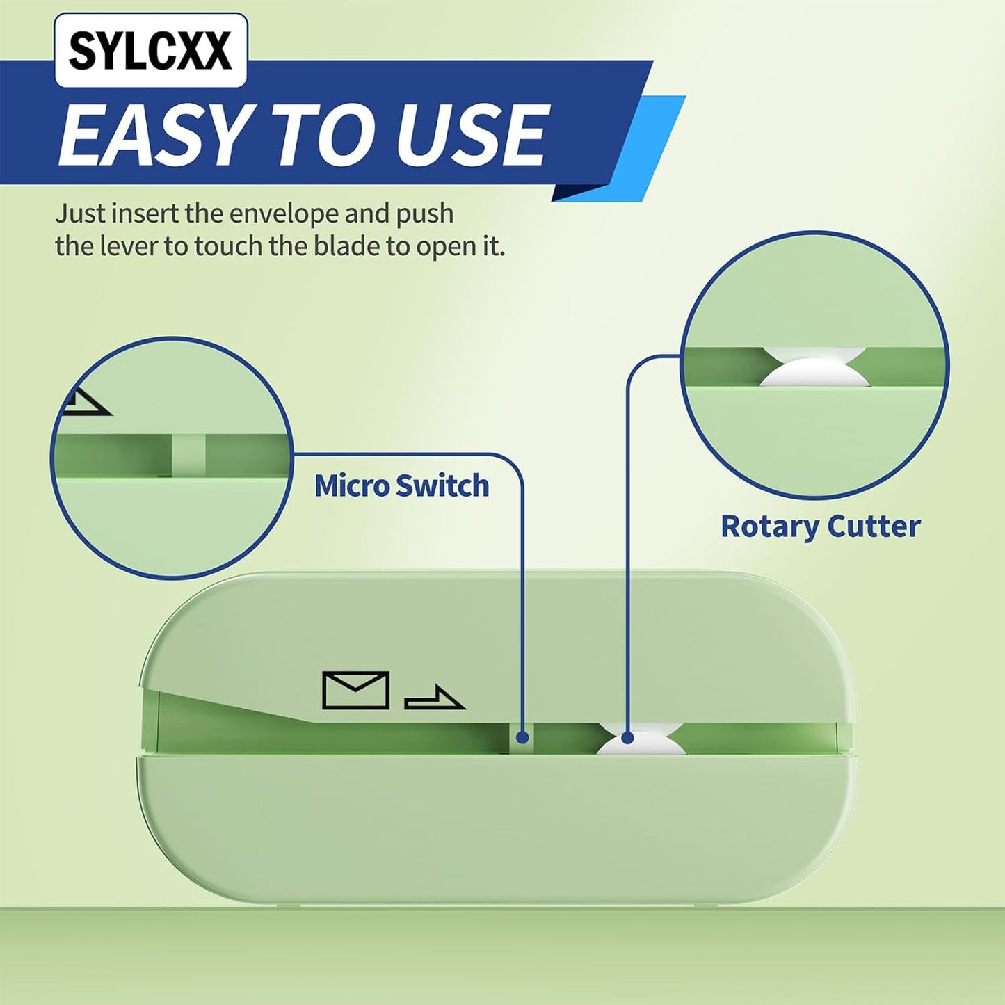 Rechargeable Electric Letter Opener - Letter Openers Envelope Slitter, Electric Envelope Opener, Mail Opener, Universal Envelope Efficient Letter Opener Tool for Office, Home (Saga Green)