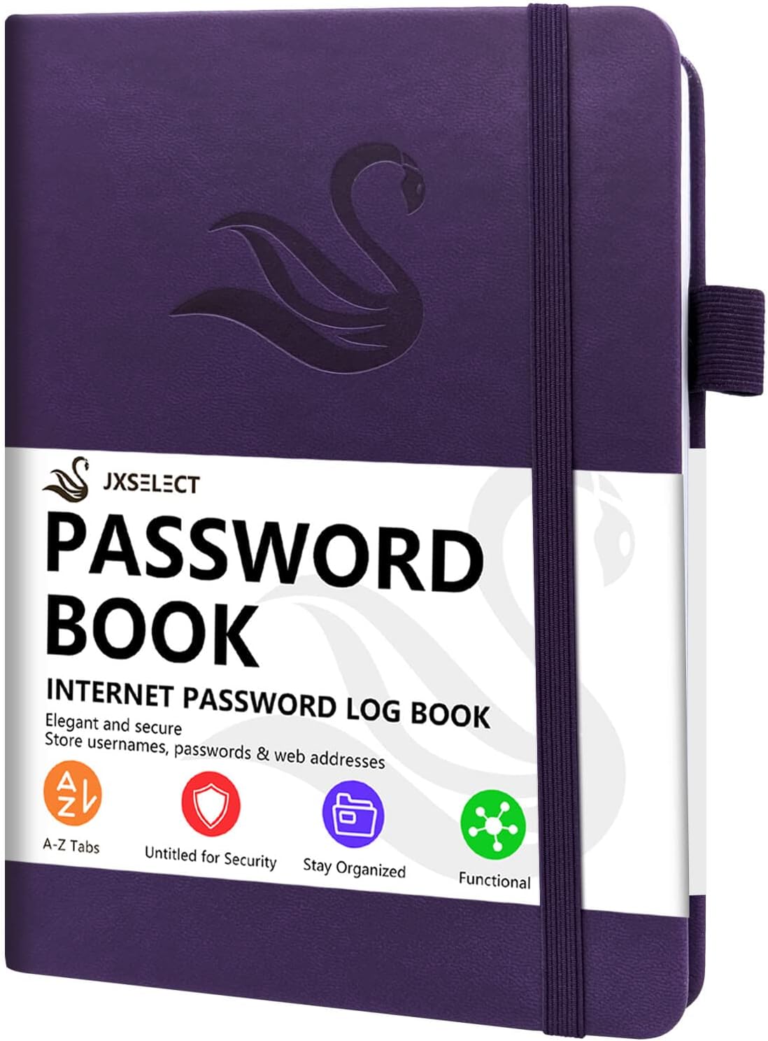 Elegant Password Book with Alphabetical Tabs - Hardcover Password Book for Internet Website Address Login - 5.2" x 7.6" Password Keeper and Organizer w/Notes Section & Back Pocket (Purple)