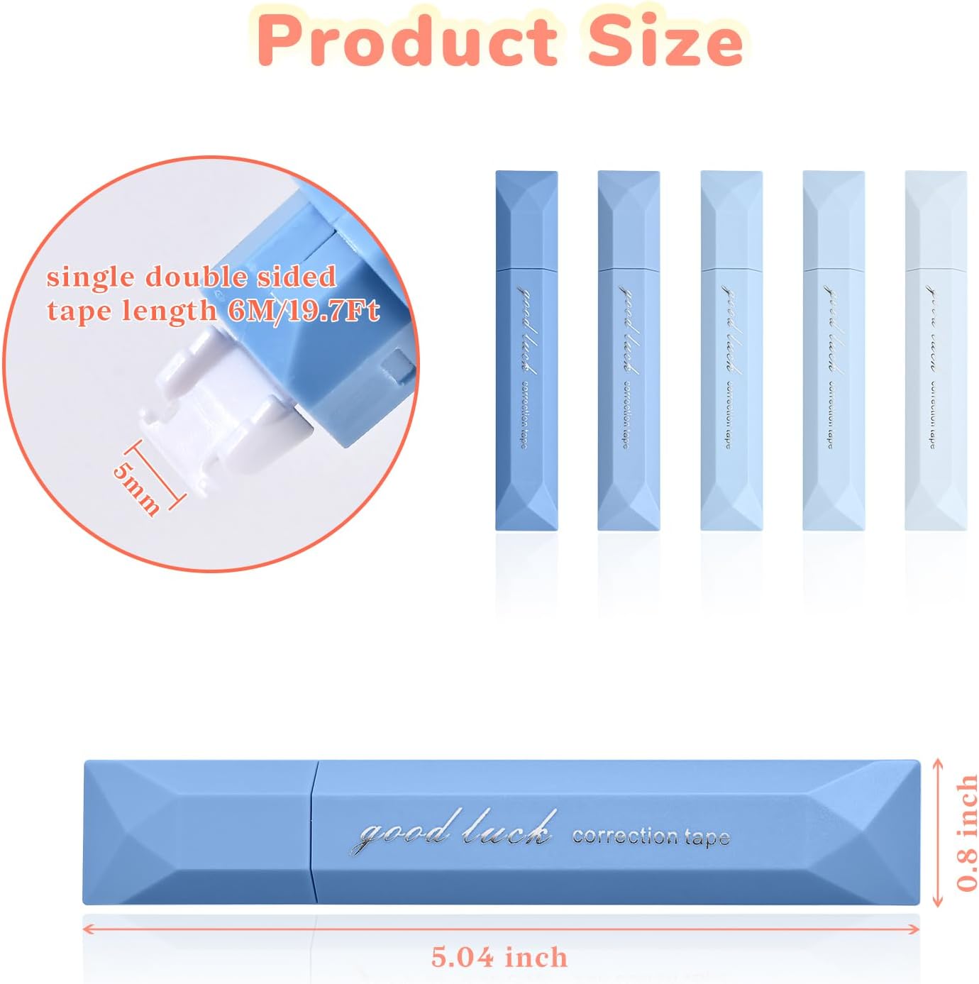 Temiary 5 Pcs White Correction Tapes, Aesthetic Correction Tape Pens Smooth Pull Out, Easy to Use Pen Shaped Applicator for Students School Office Supplies (Blue)