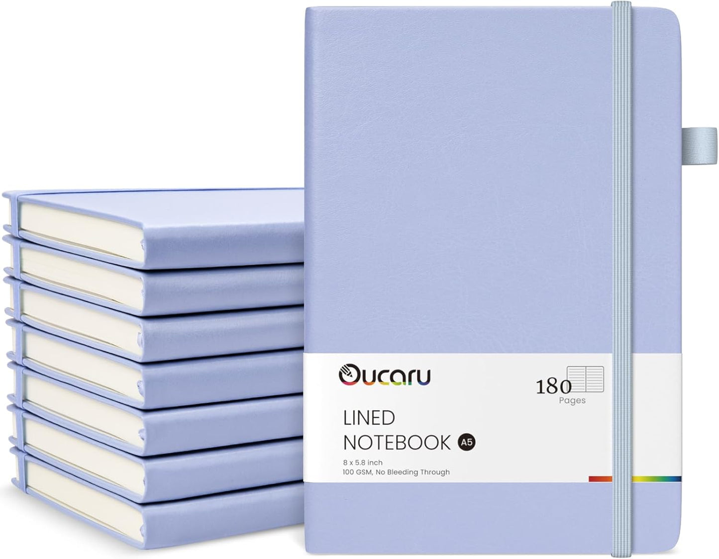 Oucaru Lined Journal Notebook, 8 Pack, 180 Pages, A5 Journals for Writing, 100 GSM Thick Paper, Small Notebooks Daily Journal for Women Men Work, Business, School, Travel Supplies