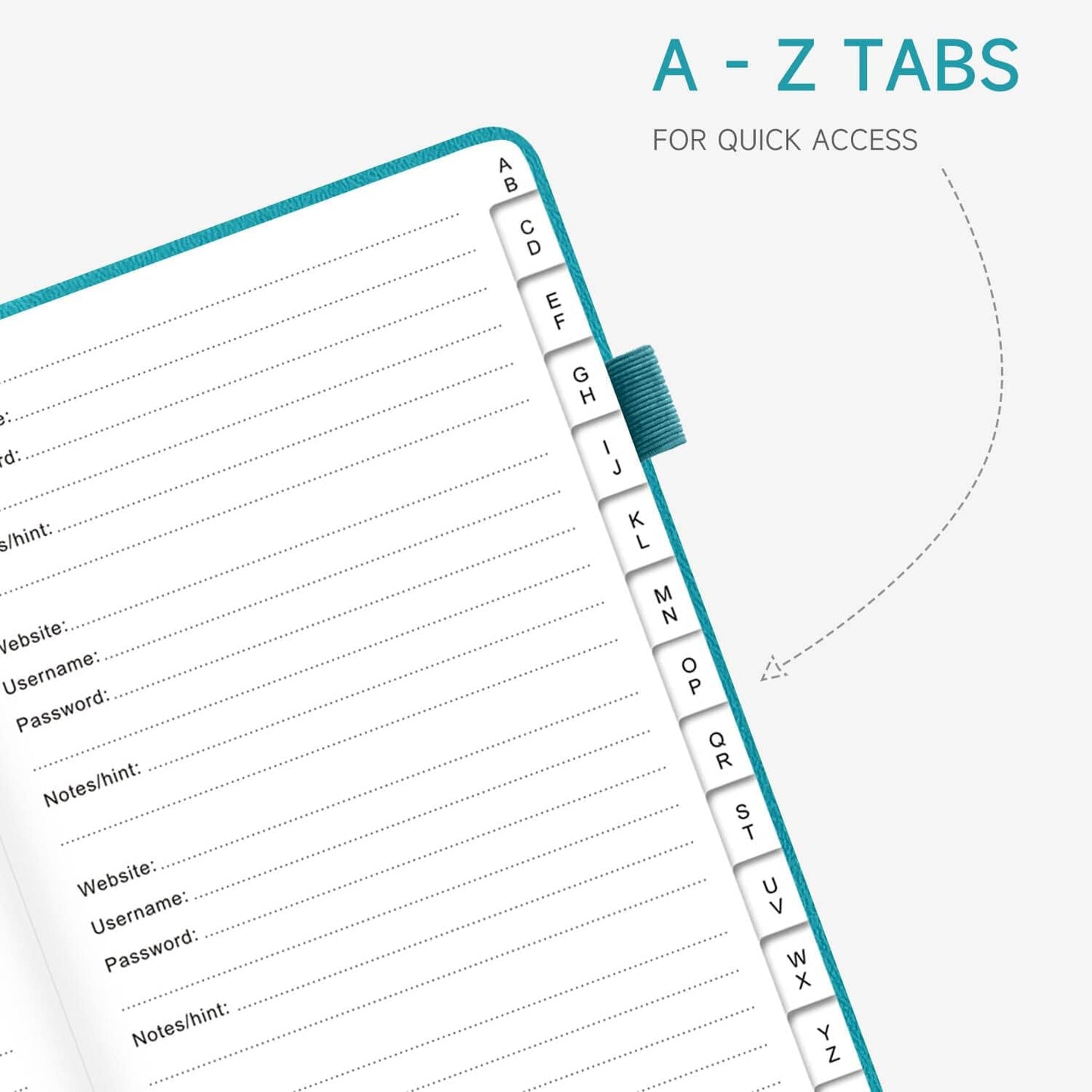 Password Book with Alphabetical Tabs – Hardcover Internet Address & Password Organizer – Password Keeper Notebook for Computer & Website – 5.2 x 7.6" Log-in Password Journal w/Thick Paper (Turquoise)