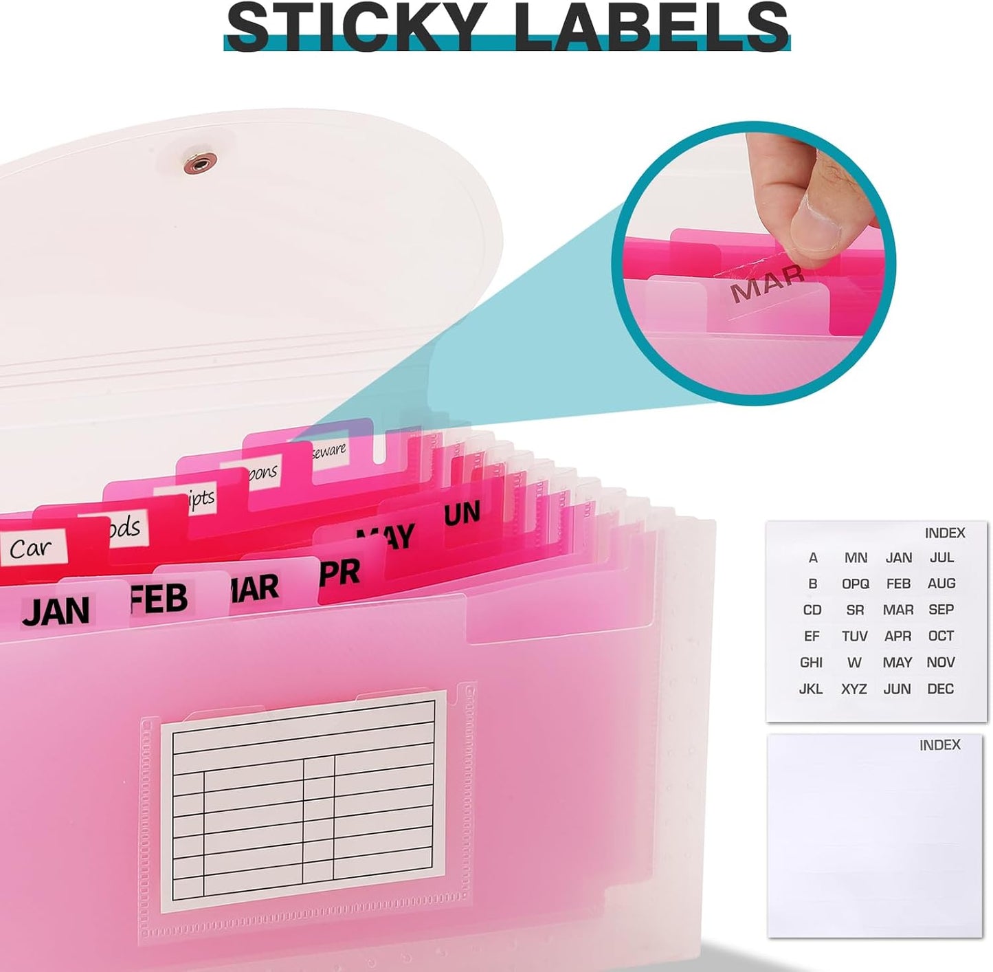 H4D Check Size 13 Pocket Expanding File Folder, Accordion File Organizer Wallet Case for Coupon Receipt Storage, 10 x 5.5 inches, Pink