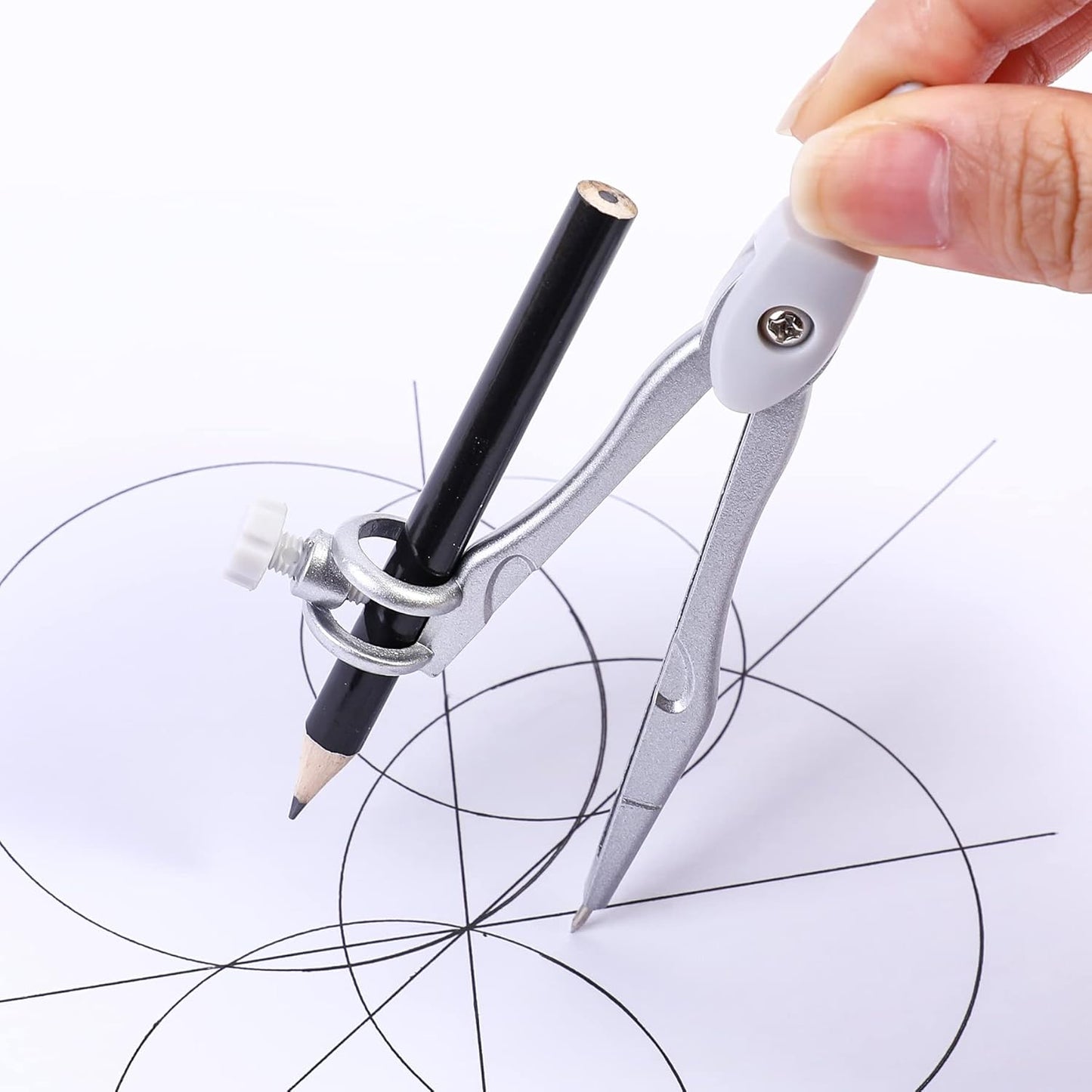 10 Pieces Math Geometry Kit Set Student Supplies with Shatterproof Storage Box,Includes Rulers,Protractor,Compass,Eraser,Pencil Sharpener,Lead Refills,Pencil,for School and Drawings（Grey）