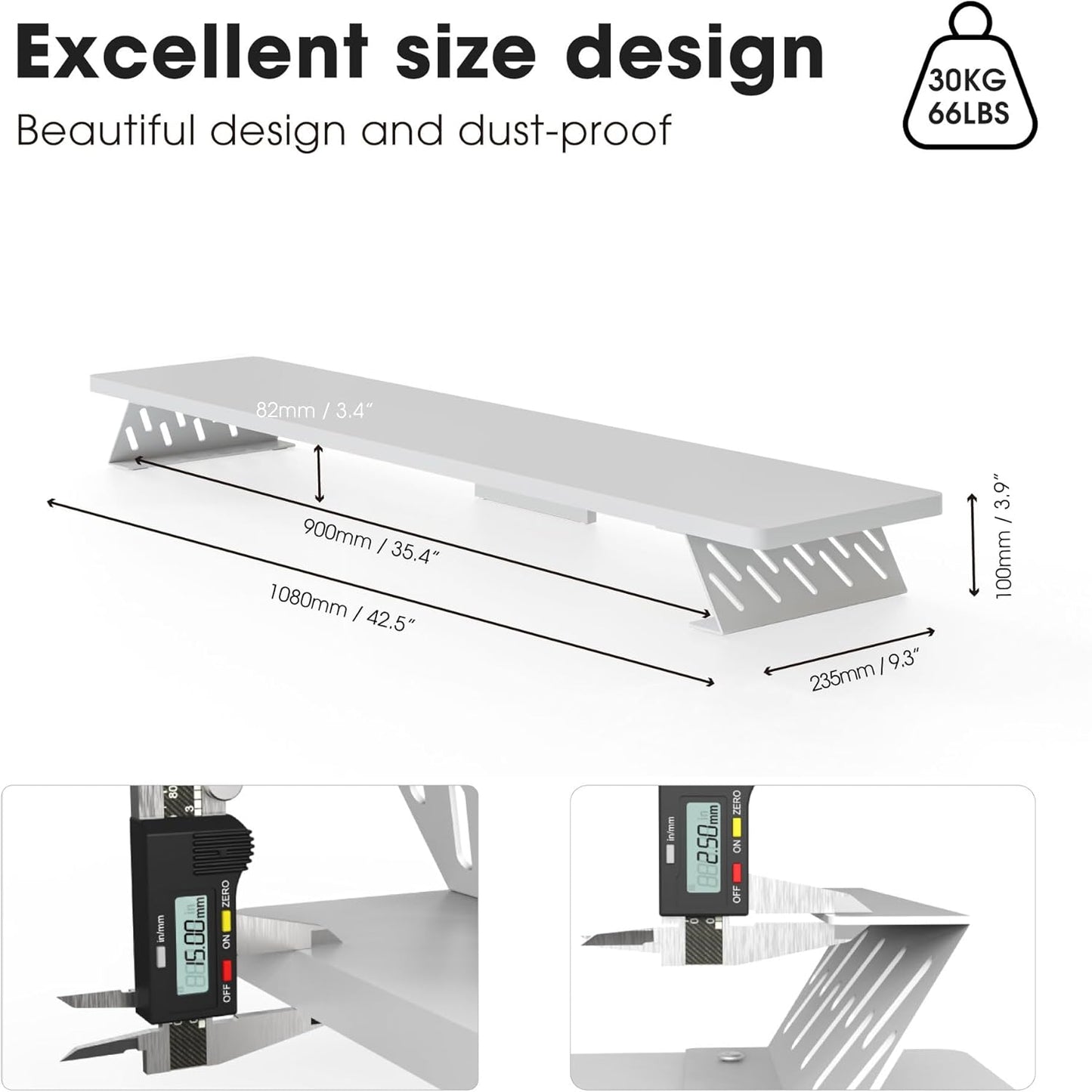 Fenge Dual Monitor Stand Riser, 42.5 Inch Desk Top Shelf for 2 Monitors, Computer Stands for Desk, Wood & Steel Desktop Riser for Laptop, PC, Printer