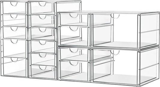 Makeup Acrylic Organizer with 17 Drawers(4 Sets), Desk Organizers and Accessories, Clear Makeup Organizer, Dustproof Storage Drawers for Office Art Craft Supplies