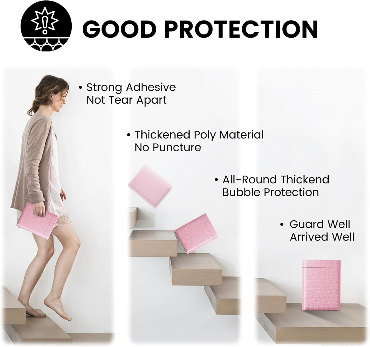 Fuxury 500 Pack Light Pink Bubble Mailers 8.5x12" Medium Opaque Bubble Envelopes Strong Adhesion Bubble Mailer Thick Padded Envelopes Mailers for Small Business Mailing Books Clothes Makeup Supplies