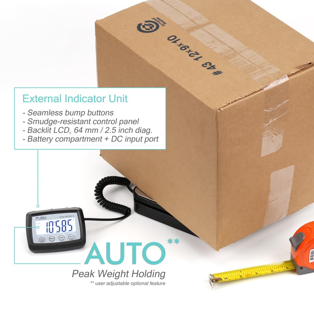 110 lb (50 kg) Digital Postal Scale, Stainless Steel Pan, Backlit Display, Piece Counting, Multiple Units, Capacity: Max 50 kg (110 lb), Min 5 g (0.2 oz), Division 1 g / 0.1 oz