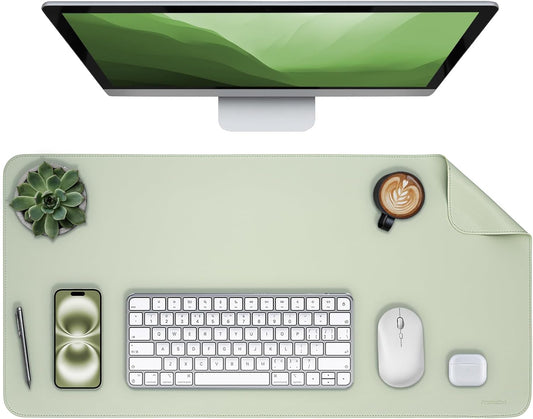 Oversized Non-Slip Desk Pad Protector – Grips Desk Firmly, Anti-Slip Like You've Never Seen! Vegan Leather Waterproof Laptop Mat for Keyboard & Mouse – Large Office Pad– Matcha Green