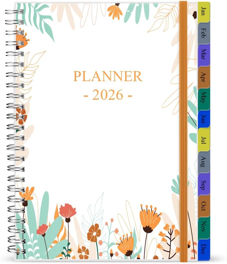 2026 Planner - Weekly & Monthly Planner Runs January 2026 to December 2026, 6.25" x 8.25", 12 Monthly Tabs, 14 Notes Pages, Inner Pocket, Flexible Cover with Twin-Wire Binding, Planners 2026