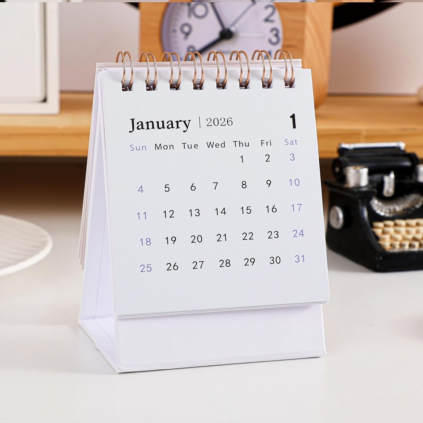Mini Desk Calendar 2025-2026, Monthy Small Desktop Calendar Runs From July 2025 until Dec 2026, 250 GSM Thick Paper Twin-Wire Binding for Home or Office (White)