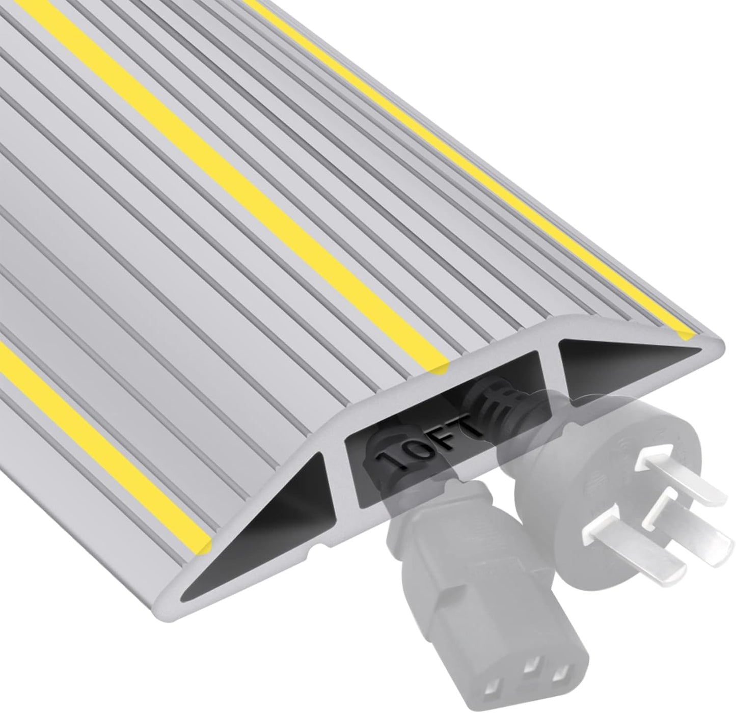 10Ft Cord Cover Heavy Duty Cable Protector 3 Channels Contains Cords Cables and Wires Easy to Unroll-Conceal Wires of Home Office Warehouse Workshop Concerts or Other Outdoors Surround (Gray-10Ft)