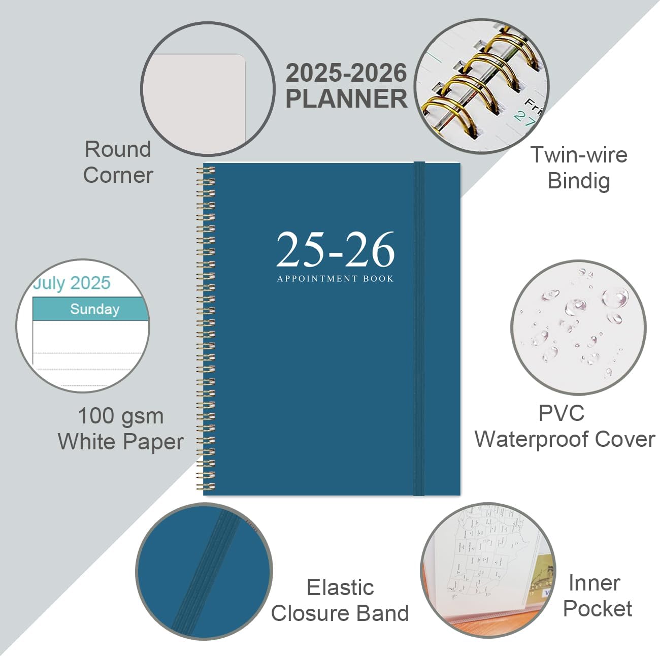 2025-2026 Appointment Book & Planner - 8.5" x 11" Daily Hourly Planner 2025-2026 from July 2025 - June 2026, Weekly Appointment Book with 30-Minute Interval, Blue