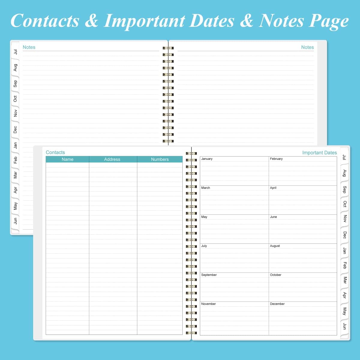 2025-2026 Monthly Planner - 18 Monthly Calendar, July 2025 - December 2026, Two Pages Per Month, 9" x11" Planner with Tabs, Strong Twin-Wire Binding, Inner Pocket, Blue Watercolor