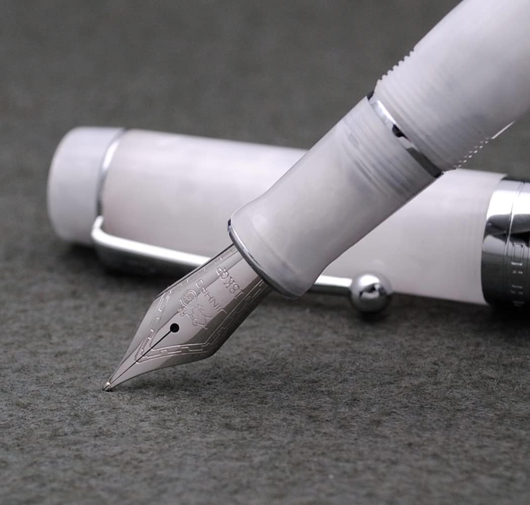 JINHAO 100 Fountain Pen with Ink Converter (Medium Nib 0.7mm, Snow White with Silver Clip)