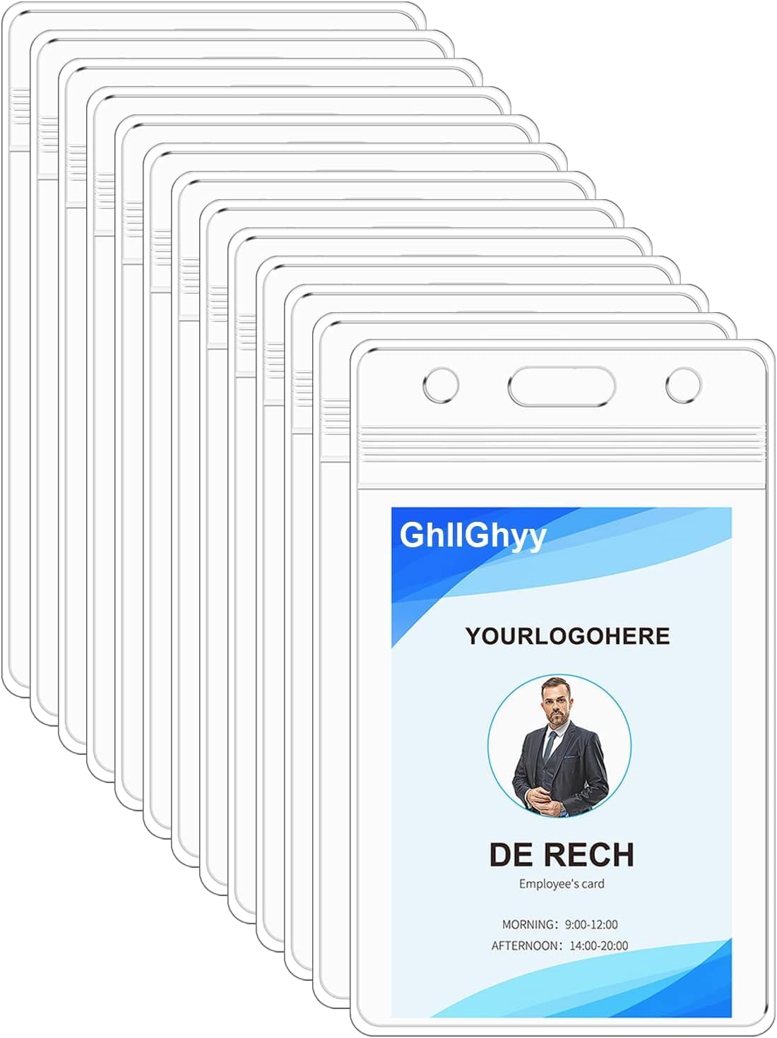 10 Pack Extra Thick Name Badge Holders, Heavy Duty & Sealable Waterproof Vertical ID Badge Holders, Durable Clear PVC Plastic Badge Sleeve for Credit Card/Shcool Work Badge/Room Key/RFID