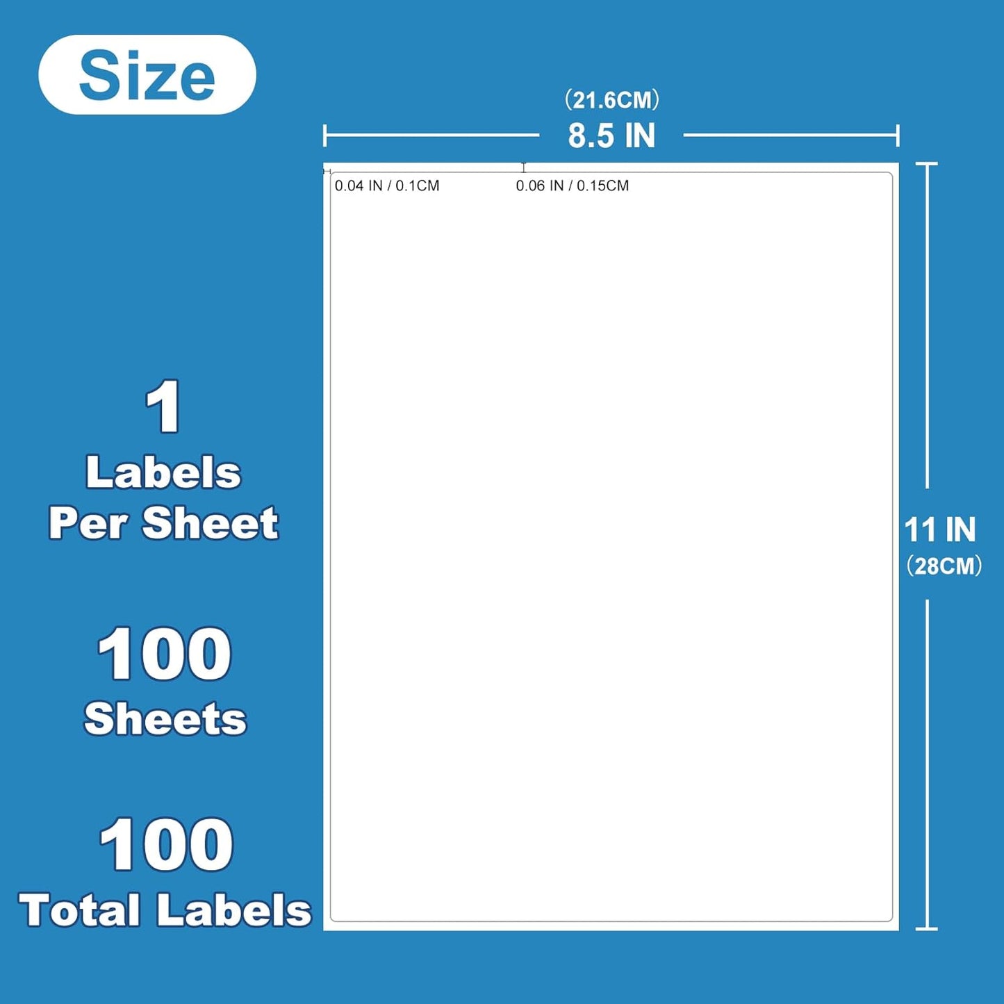 Full Sheets Sticker Paper for Laser & Ink Jet Printers 8.5" x 11", White Blank Mailing Labels Strong Adhesive Sticker Labels, 100 Sheets 100 Labels （HB-R001）