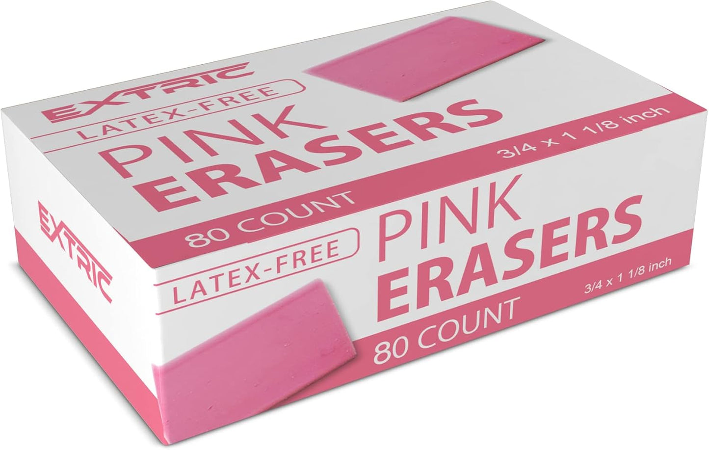 Pink Erasers, 80 Count, Latex Free Eraser for Kids, Square Eraser, Erasers Bulk for School Supplies, Art, and Office Use