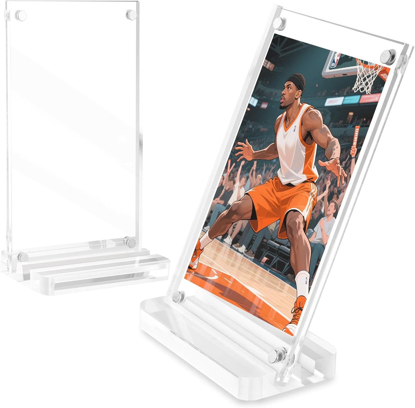 2 Packs Magnetic Card Display Stand, High Transparency Acrylic Trading Card Display Frames for Baseball&Sports, Stable Holder for Desk or Showcase