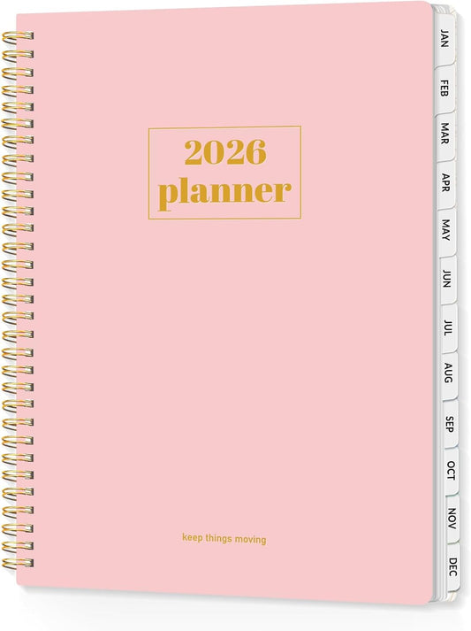 SUNEE Planner 2026 Weekly and Monthly, January 2026-December 2026, 8.5"x11", Tabs, Note Pages,Spiral Binding, Pink