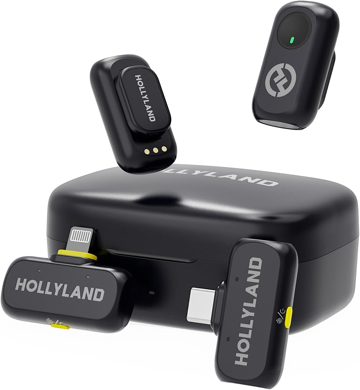 Hollyland Lark A1 Wireless Mini Microphone for iPhone & Android, 48kHz/24-bit, 3-Level Intelligent Noise Cancel, Microphone for YouTube, Podcast, Vlogging (Black, 2TX + 2RX + Charging Case)