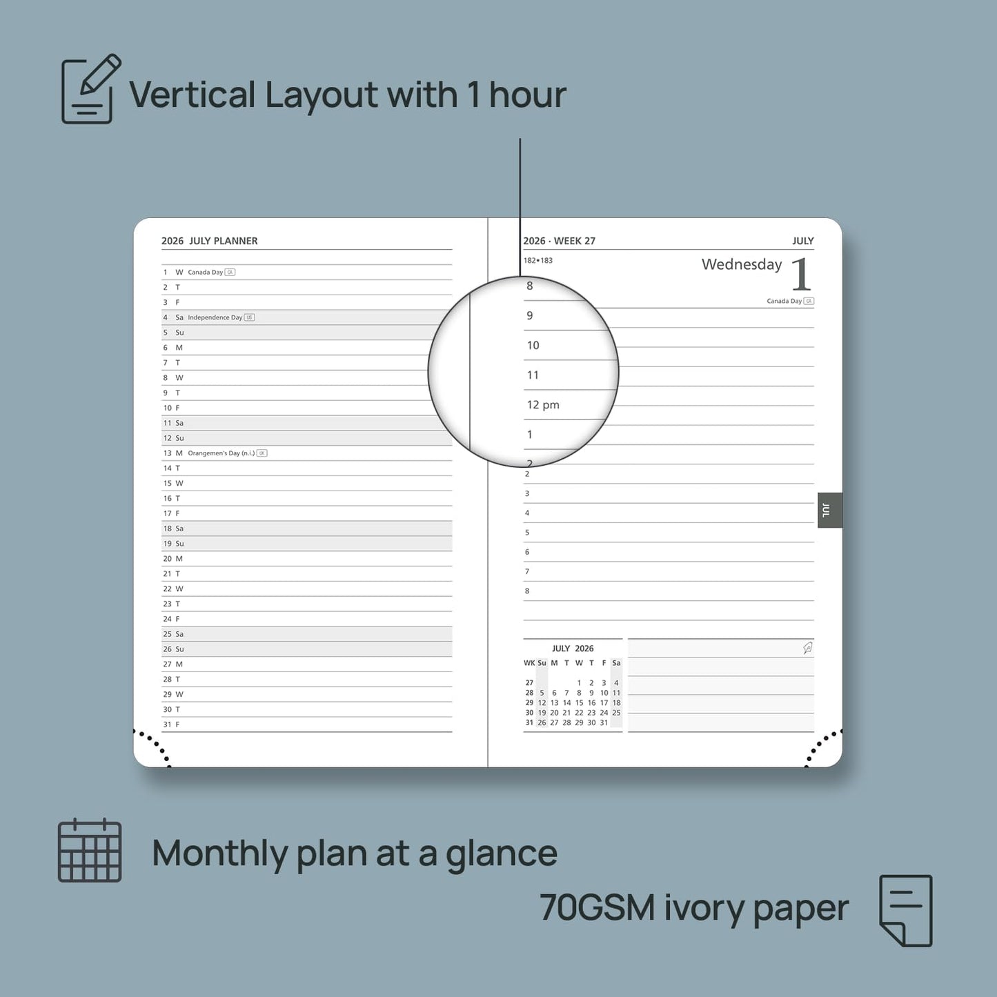 POPRUN Daily Planner 2026 (Jan - Dec), (Purse Size-4.25" x 6.25") 2026 Daily Calendar with One Page Per Day Even Weekends, Hourly Appointment Book with Pocket, PU Leather Softcover - Blue Green