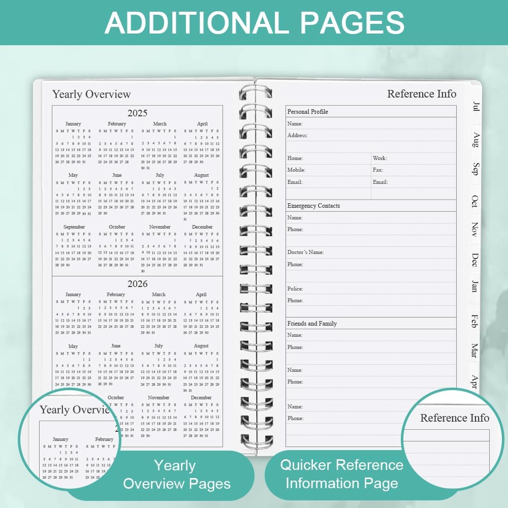 2025-2026 Pocket Planner, A6 Weekly Planner with Monthly Tabs, Run Jul 2025-Jun 2026, Elastic Closure, Twin-Wire Binding, Easy to Organize Your Daily Life, 3.75 x 6.75 In, Pocket Planners 2025 2026