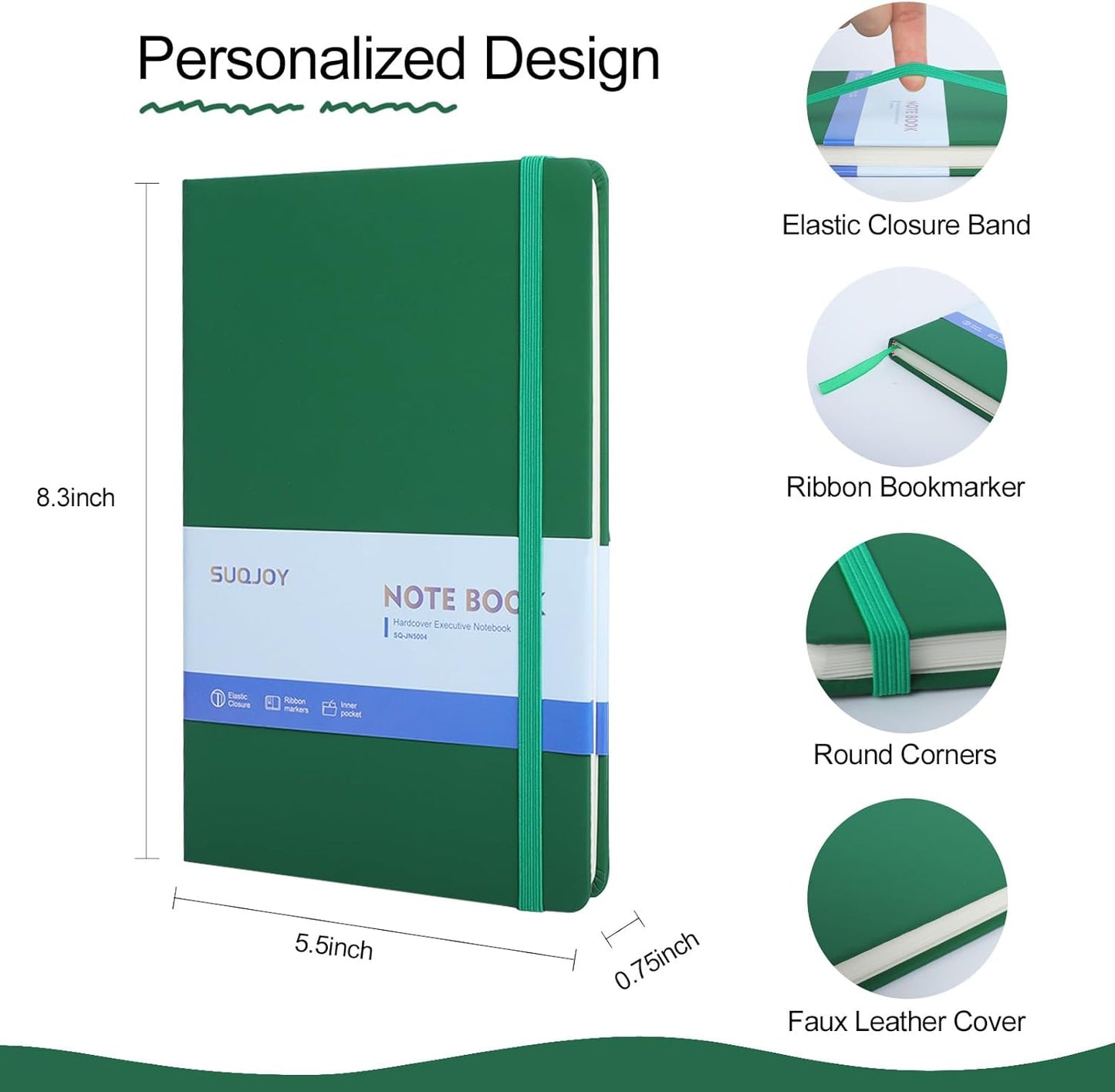 Lined Journal Notebooks, 160 Pages, 5.5x 8.2-Inch Journals for Women Men, Hardcover Notebook with 100 gsm Thick Paper, A5 Size College Ruled Notebook for Writing/Travel/Work (Green, 1 Pack)