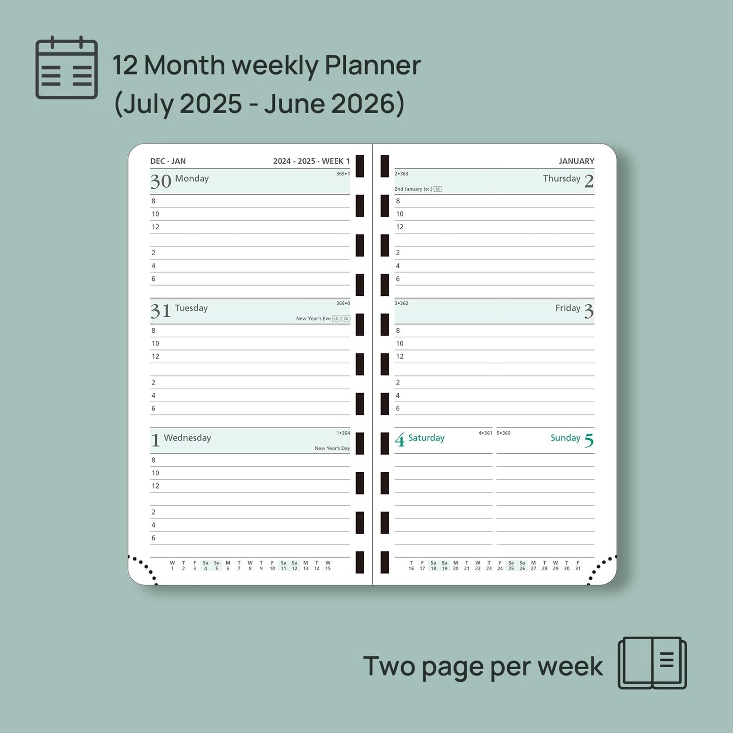 POPRUN Pocket Planner 2025-2026 (Slim Size 3.5'' x 6.5'') Academic Purse Calendar (July 2025 - June 2026) with Hourly Time Slots, 100GSM Thick Paper, Spiral Soft Cover - Grey