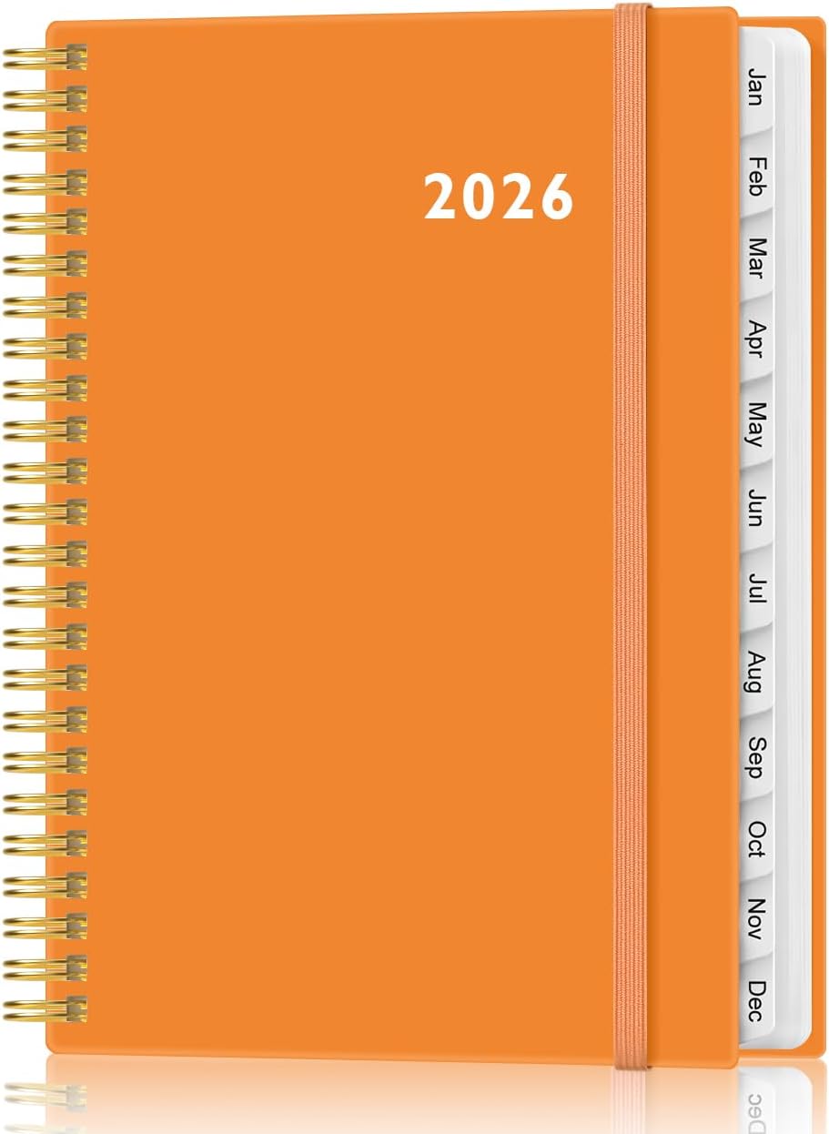 2026 Planner - Weekly and Monthly Calendar Planner from Jan 2026 - Dec 2026, Planner 2026 Spiral Bound with 12 Monthly Tabs, Inner Pocket, Perfect for School Office Supplies, 6.4" x 8.5", Orange-C