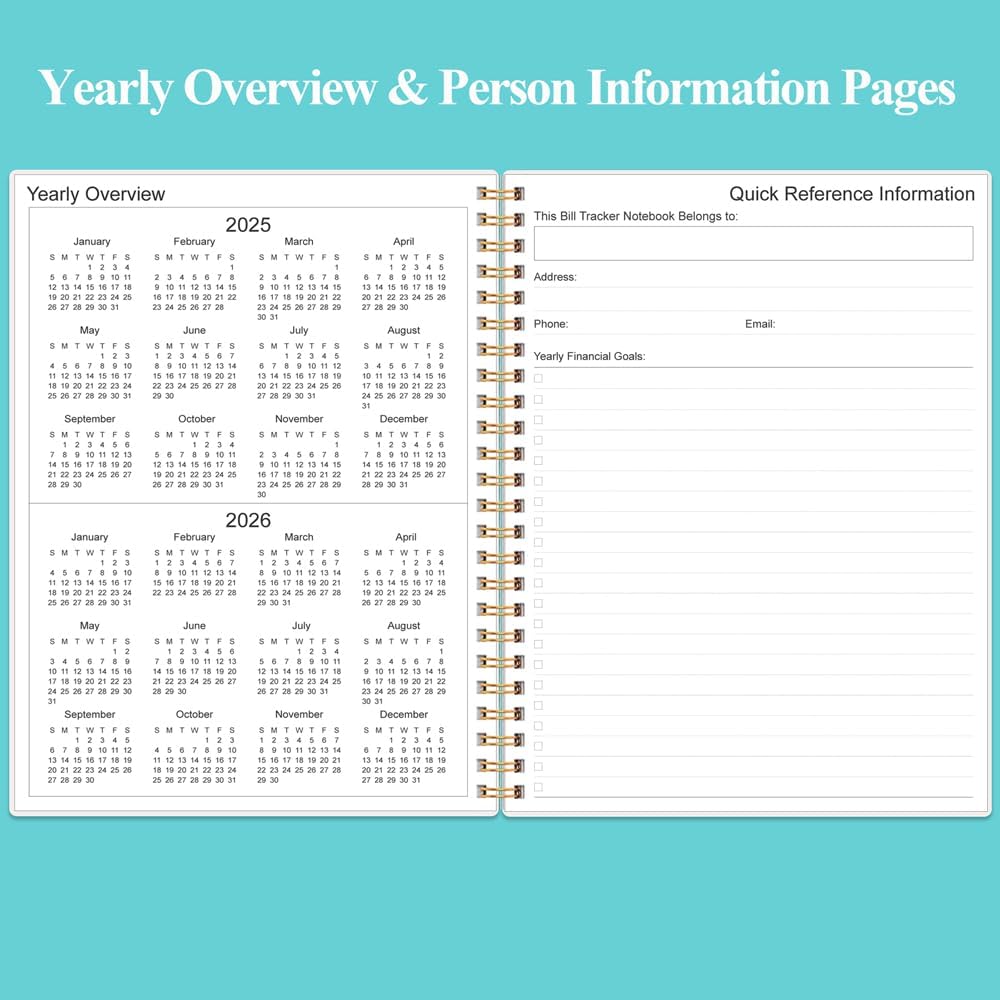 Bill Payment Tracker Notebook - Monthly Bill Organizer & Planner for Personal Budgeting Financial, Payments Checklist Organizer, 8" x 10.5", Teal Floral