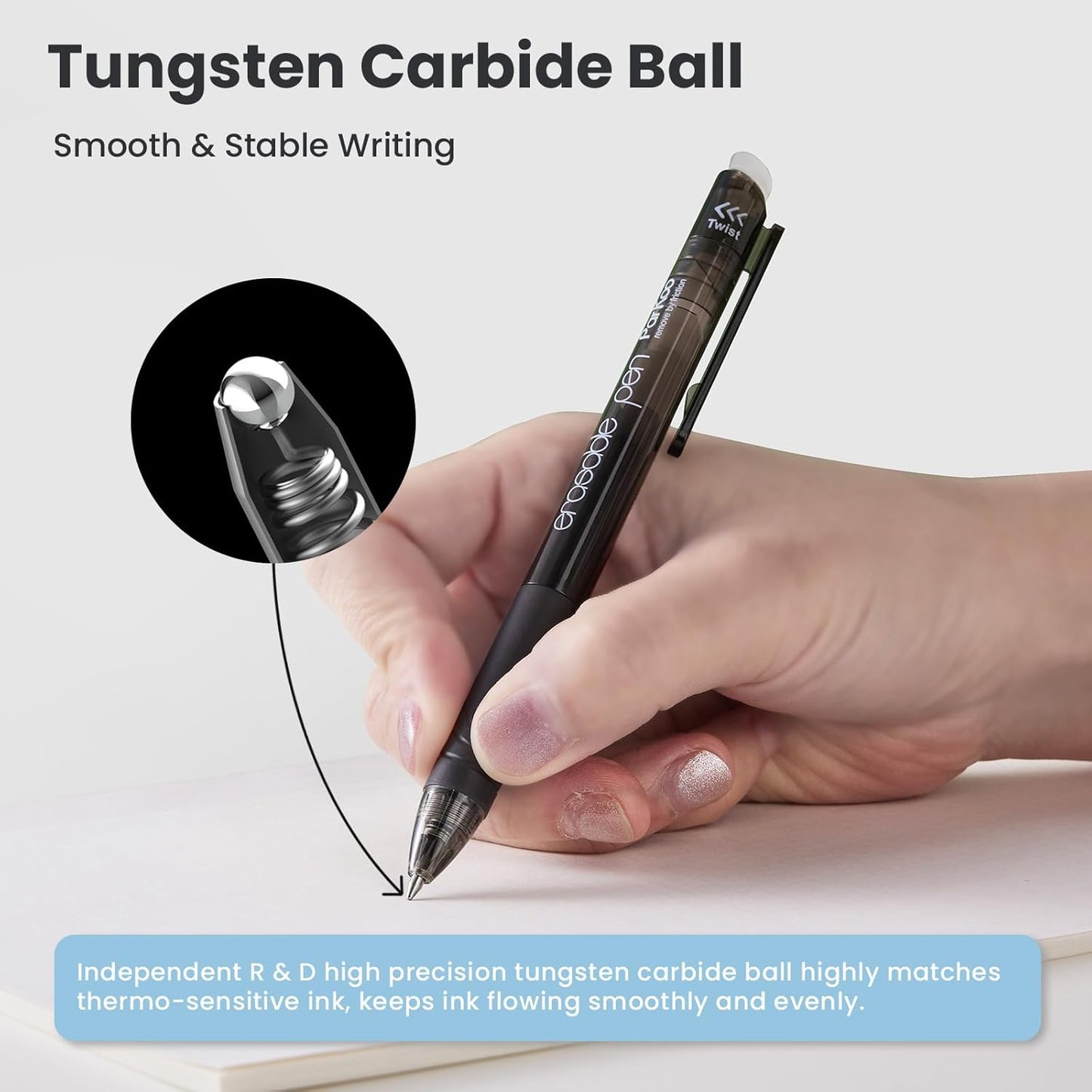 ParKoo Retractable Erasable Gel Pens 0.7mm, 6 Black/6 Blue Twist Pens Fine Point, Make Mistakes Disappear, Smooth Writing with Comfortable Grip for Journaling Drawing Note Taking