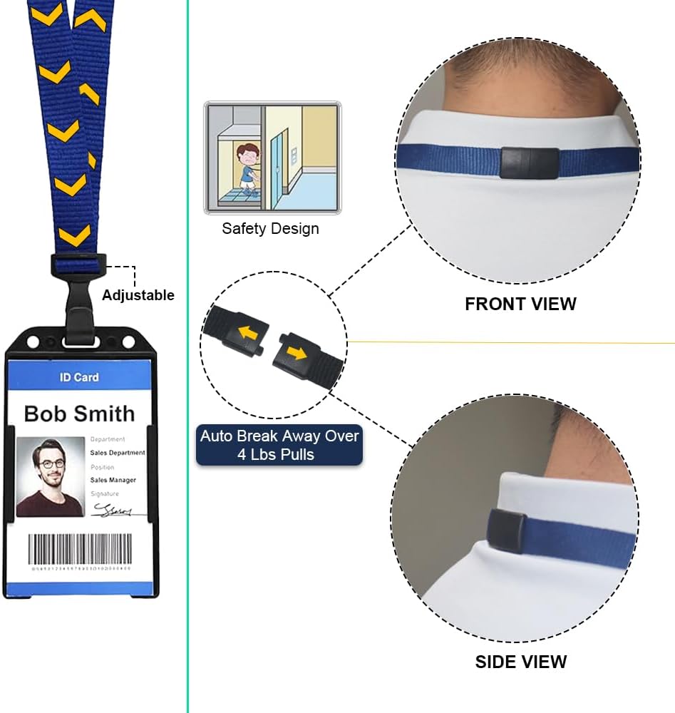 100 Pack Bulk Polyester Breakaway Lanyards with Plastic No Twist Clip & Safety Breakaway Clasp-Great for Radiology-School Hospital-MRI Safe-Neck Strap I.D. Badge Holders 36”(Blue)