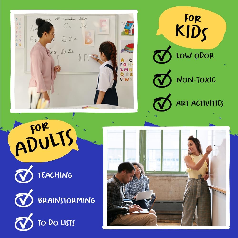 Chalkola 60 Fine Tip Dry Erase Markers Bulk (60 Pack, 12 Colors) | Non toxic, Low Odor Whiteboard Markers for Kids, Teachers, Office, School, Classroom Supplies - Thin Point White Board Dry Erase Pens