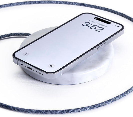 Einova Classic Stone – Marble Wireless Charging Pad Designed in Italy, Integrated 6 ft USB-C Cable, Smartphones, Wireless Earbuds, Smartwatches – White Carrara Marble