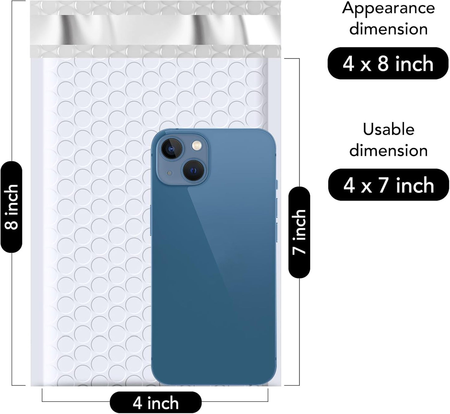 Fuxury Bubble Mailers 4x8" 800Pcs Bulk, Waterproof Padded Envelopes Usable Size 4x7", Cushioning Small Mailing Envelopes, Padded Mailers Shipping Bags for Small Business Packing, #000 White