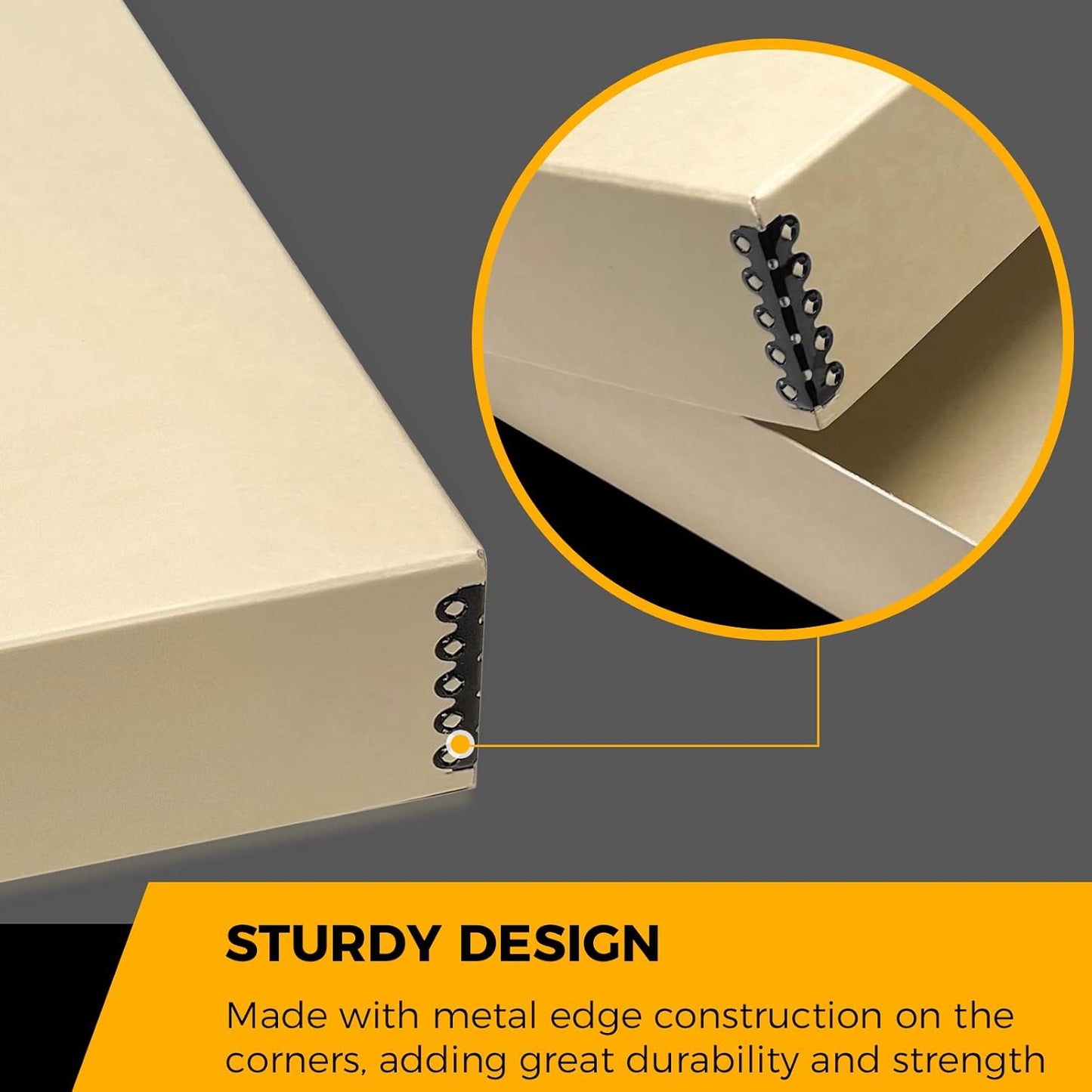 Golden State Art, Archival Storage Box, Acid-Free Drop Front Museum Box with Metal Edge for Storing Artwork Photos Documents Prints Arts and Crafts (Tan-11.75x 15.25x 3 Inches) Pack of 2