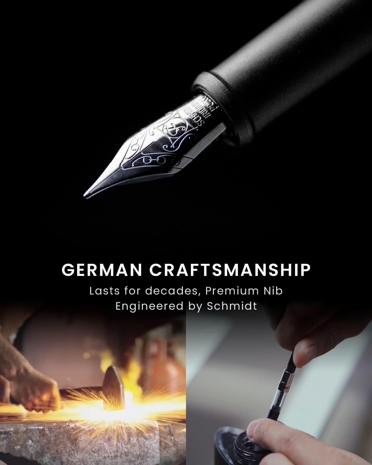 novium Hoverpen Future Edition - Luxury Metal Fountain Pen, Fine Nib, Futuristic Aesthetic, Free Spinning Executive Pen, Gift for Dad (Deep Black)