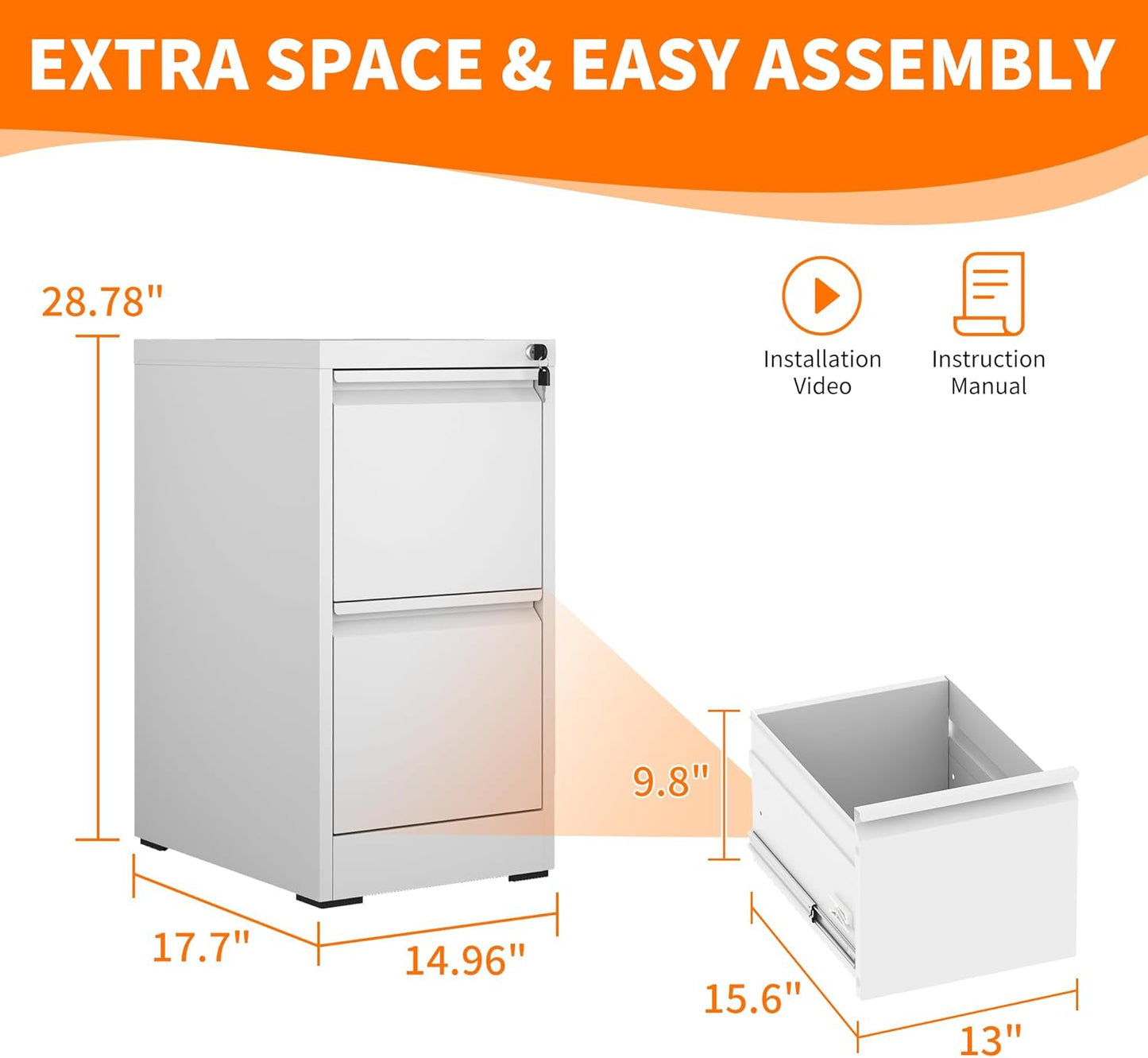 Metal File Cabinet with Drawer Heavy Duty Home Office Steel Vertical Filing Lockable Cabinets for Legal/Letter Size,Assembly Required