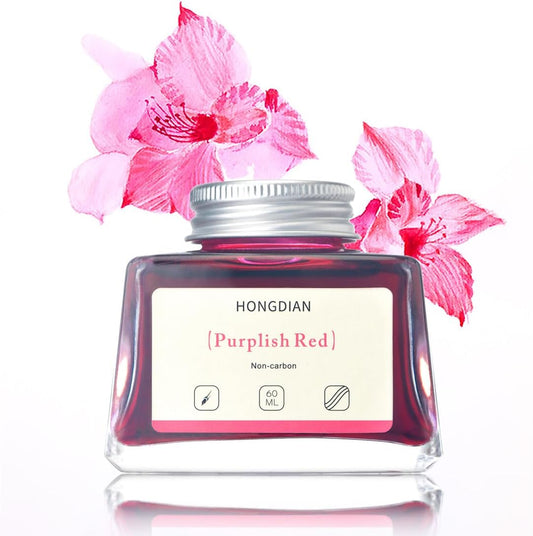 Hongdian Fountain Pen Bottled Ink Purplish Red Color, 60ml Non Carbon Inkwell Bottle, Artist Calligraphy Ink