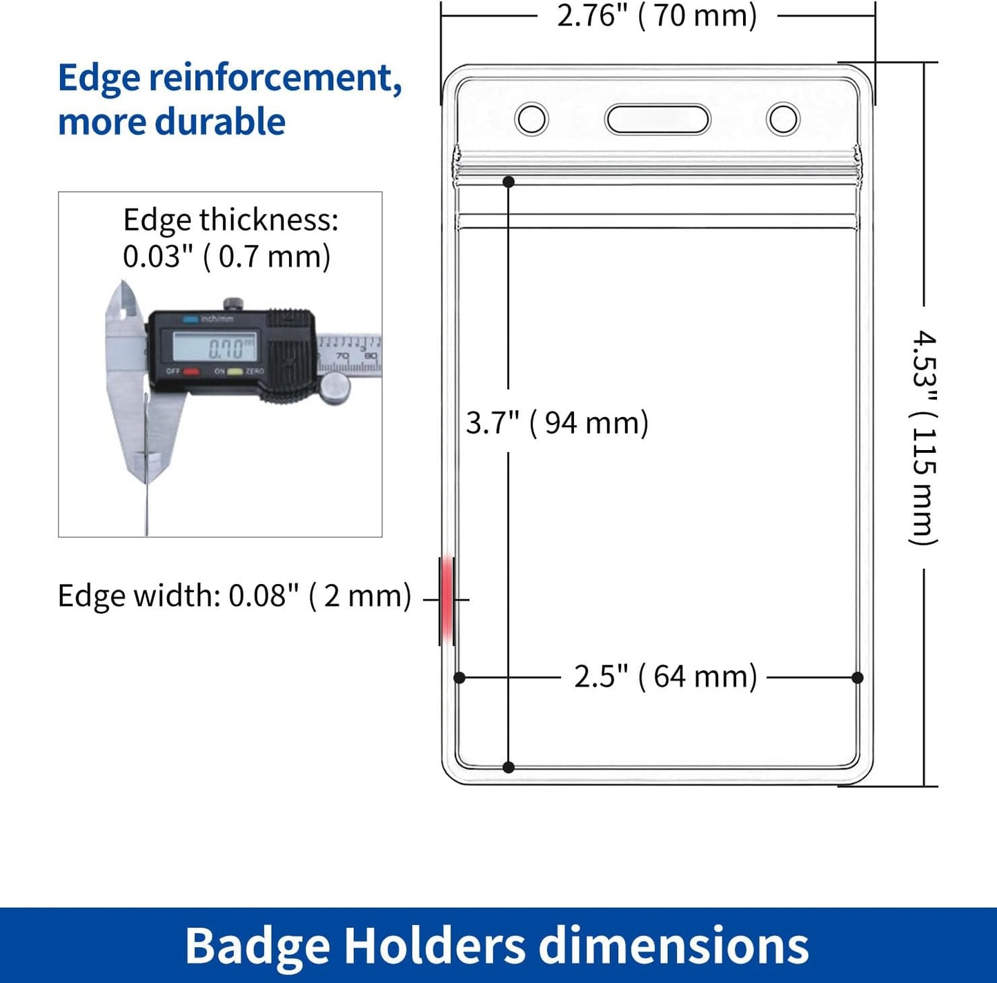 100 Pack Vertical ID Badge Holder, Clear Plastic Work Key Card Sleeve, Name Tag Holders Cover Protector with Waterproof Resealable Zipper Type for Nurses Lanyard, Fits Credit Size Cards