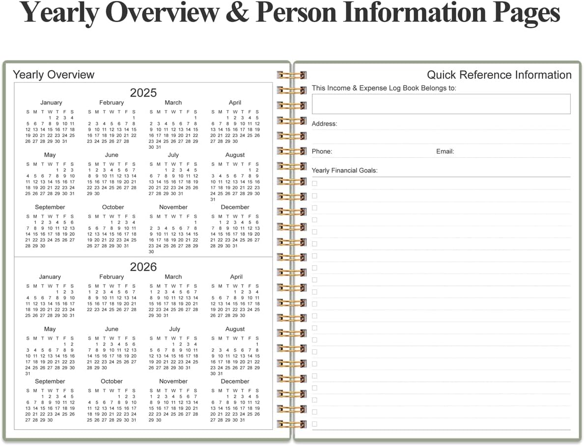 Heveboik Income & Expense Log Book - A4 Income and Expense Tracker for Small Business, Accounting Bookkeeping Tracking for Woman and Man, 8" x 10.5", Green