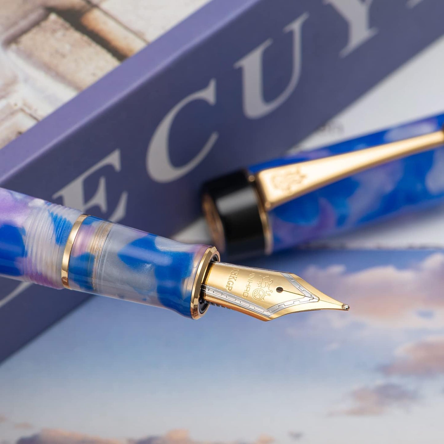 Jinhao 100 Fountain Pen Celluloid Classic Style, #6 Nib Smooth Writing Instrument with Refillable Converter and Pen Case Set