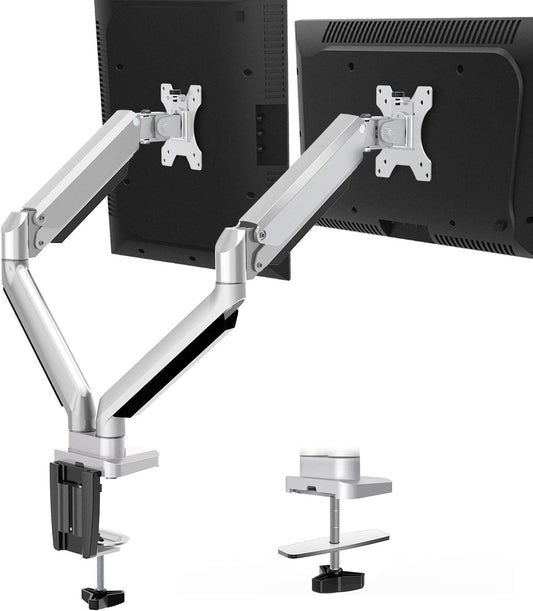MOUNTUP Dual Monitor Desk Mount, Die-Cast Aluminum Fully Adjustable Double Monitor Arm with Gas Spring, Computer Monitor Stand Fits 2 Screen 17 to 32 inch - Each Arm Holds 3.3-17.6LBS, MU0024