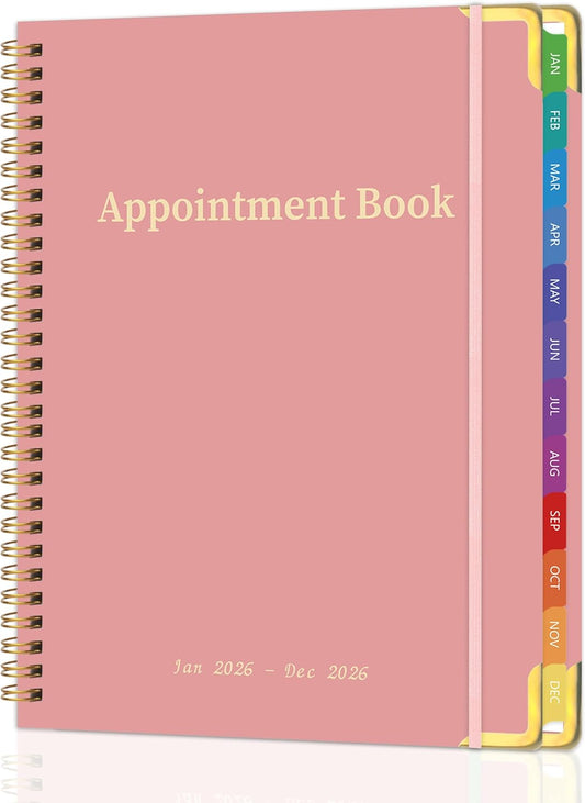 2026 Appointment Book/Planner - 2026 Daily Hourly Planner from Jan. 2026 - Dec. 2026, Weekly appointment Book 2026, 2026 Hourly planner with 20-Minute Interval, 9" x 11", Twin-Wire Binding, Colorful Tabs, Pocket - Pink