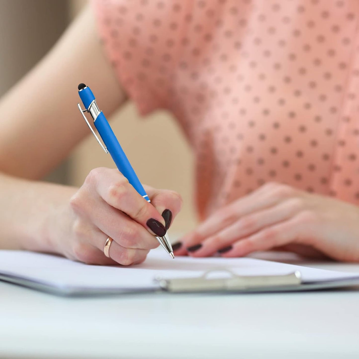 PASISIBICK 12 Pieces Blue Ballpoint Pen with Stylus Tip, 2 in 1 Stylus Stylish Pen, Blue Metal Stylus Pen for Touch Screens, Black Ink, 1.0 mm Medium Point(12 PCS Light Blue)