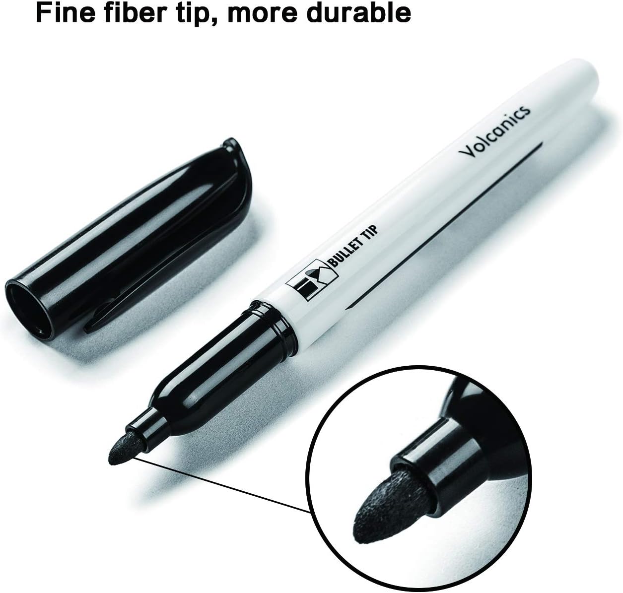 Volcanics Black Dry Erase Markers Low Odor Fine Whiteboard Markers Thin Box of 80