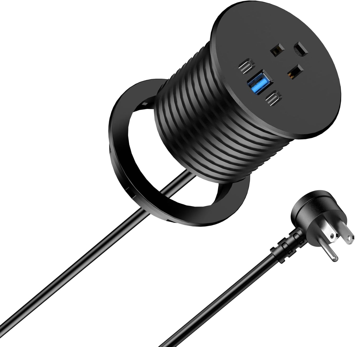 2.5 inch Power Grommet,20W USB-C Charging,1 Outlet with 2 USB C,1 USB Port,Furniture Flush Mount for Desktop,Recessed Power Strip,Workspace Essential Desk Outlet (Black, 6 FT)