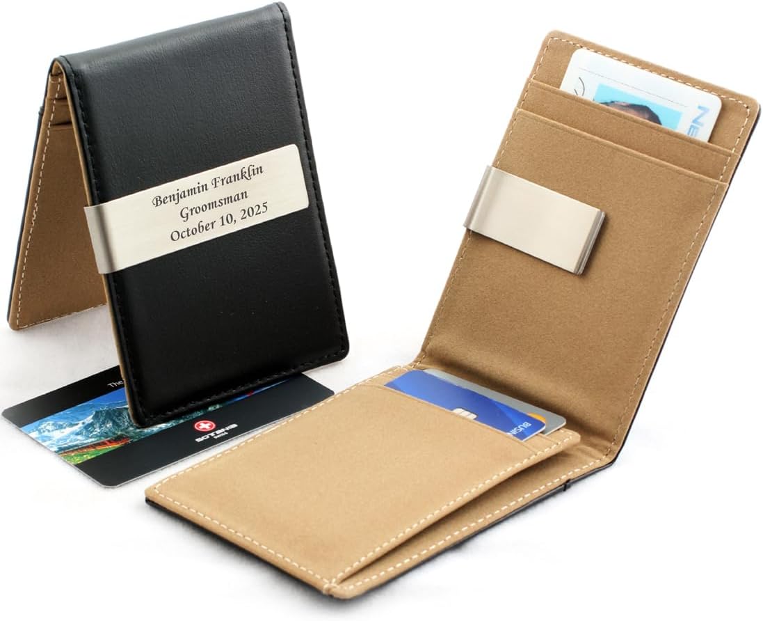 Free Engraving - Personalized Groomsmen Gift, Roller Ballpen, Ballpoint pen, Ball pen, Refillable Pen, Refill pen, Leather Money Clips, Card Holder, Three Lines Each 30 Characters