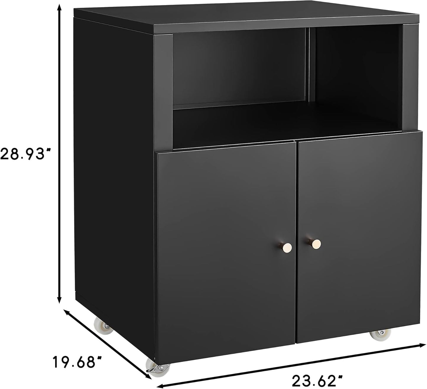 Metal Printer Stand with Storage, Large Black Printer Cabinet with Wheels and Adjustable Shelf for Home Office, Heavy Duty Printer Table