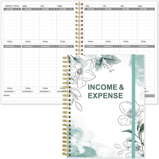 Heveboik Income & Expense Log Book - A4 Income and Expense Tracker for Small Business, Accounting Bookkeeping Tracking for Woman and Man, 8" x 10.5", Teal Floral